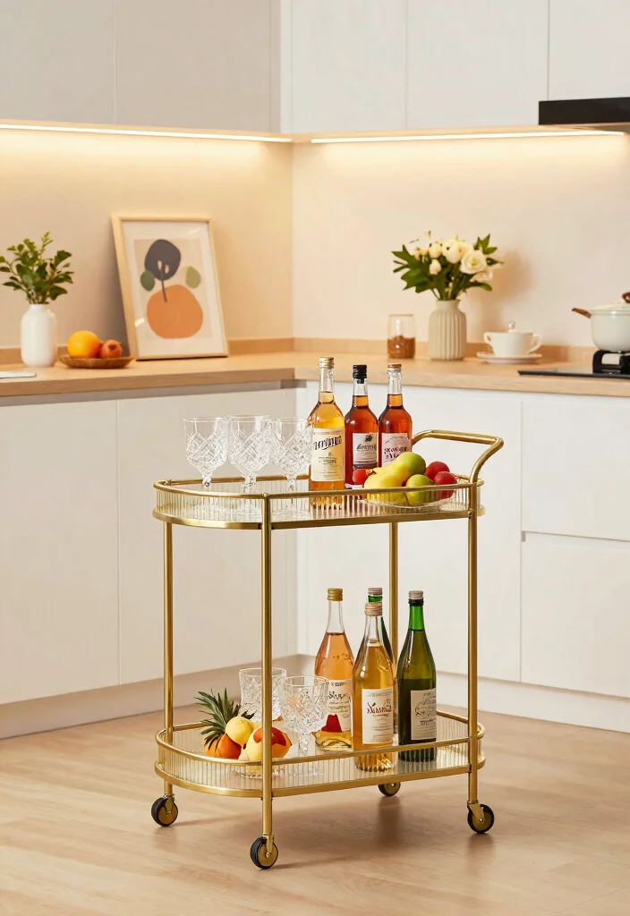 16 Movable Kitchen Cabinets Ideas With Flexible Design 3 16 Movable Kitchen Cabinets Ideas With Flexible Design - 3. Elegant Rolling Trolley for Drinks and Snacks 1