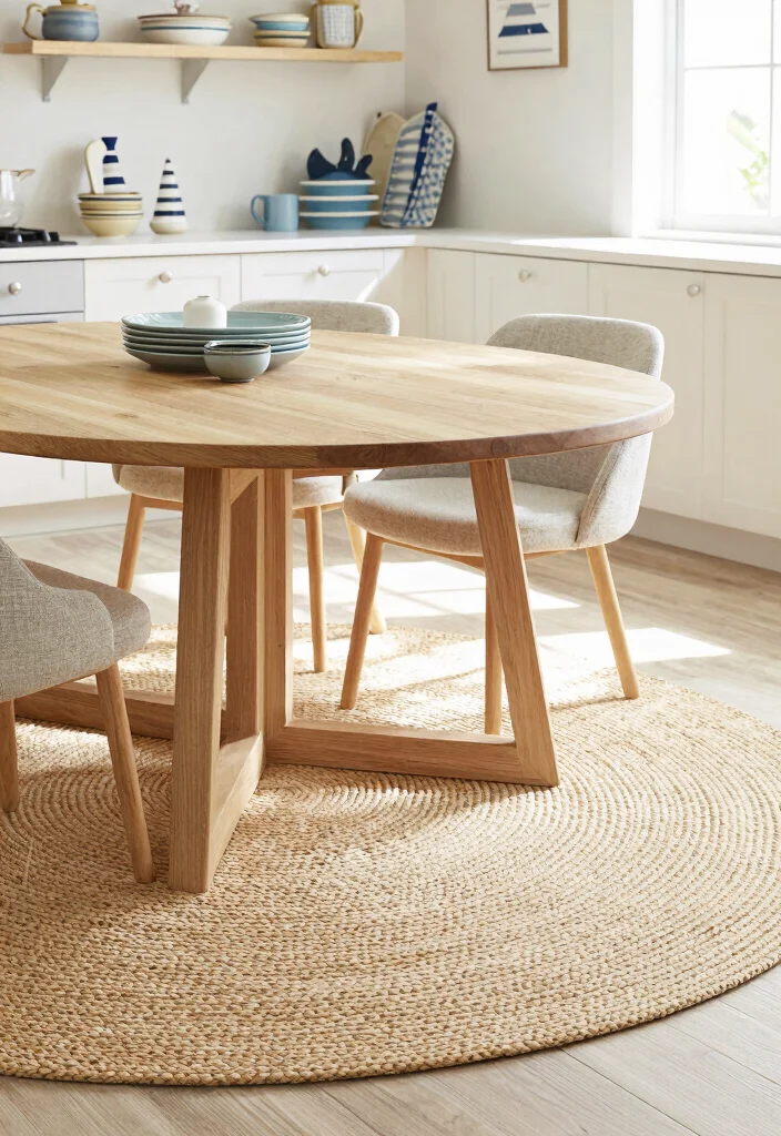 16 Round Rug Under Kitchen Table Ideas That Add Cozy Texture - 12. Natural Fiber Round Rug 1