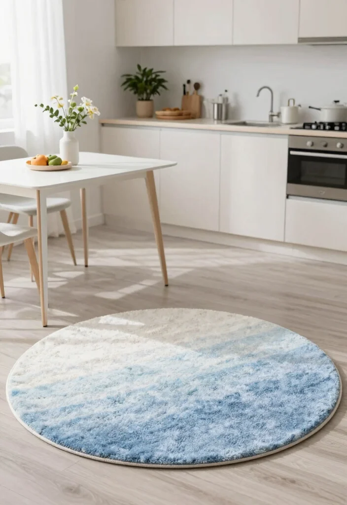 16 Round Rug Under Kitchen Table Ideas That Add Cozy Texture - 13. Ombre Round Rug 1