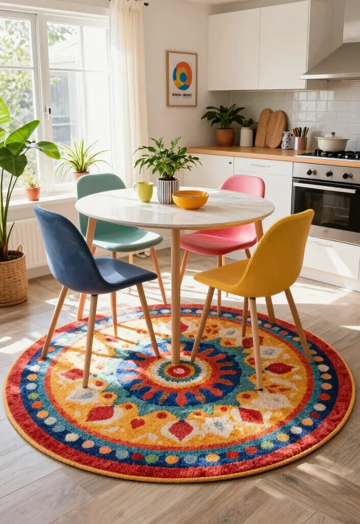16 Round Rug Under Kitchen Table Ideas That Add Cozy Texture - 16. Printed Round Rug 1