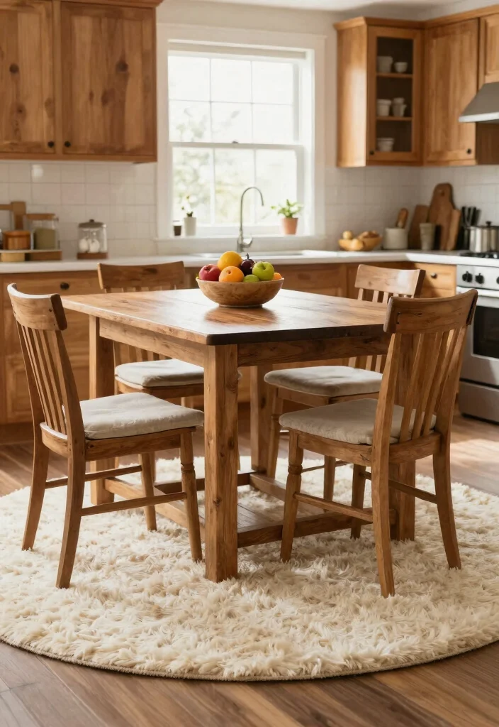 16 Round Rug Under Kitchen Table Ideas That Add Cozy Texture - 3. Soft Wool Round Rug 1