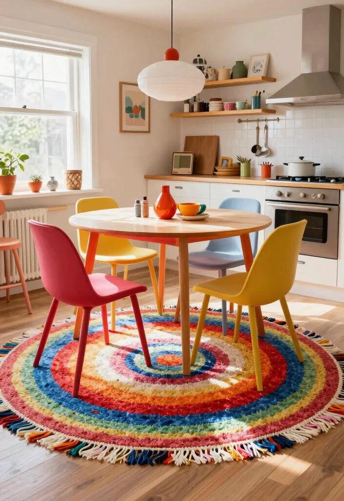 16 Round Rug Under Kitchen Table Ideas That Add Cozy Texture - 7. Cotton Round Rug with Fringe 1