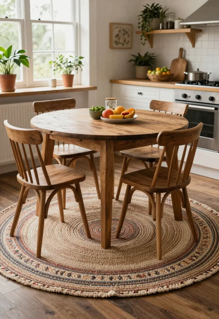 16 Round Rug Under Kitchen Table Ideas That Add Cozy Texture - 9. Handwoven Round Rug 1