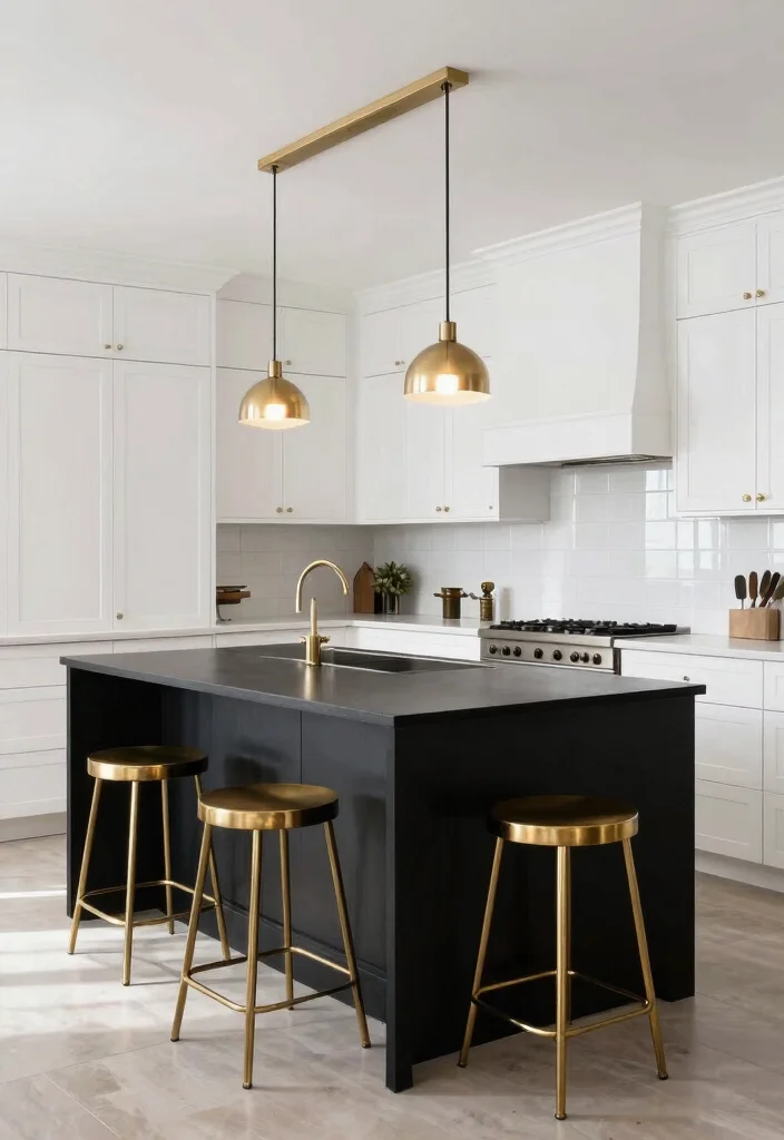 16 White Kitchen Dark Island Ideas With Bold Balance - 1. Bold Black Island with White Shaker Cabinets 1