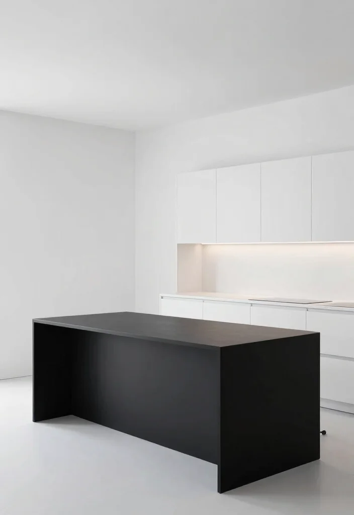 16 White Kitchen Dark Island Ideas With Bold Balance - 10. Minimalist Black Island with White Walls 1
