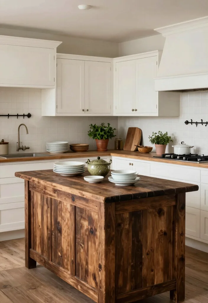 16 White Kitchen Dark Island Ideas With Bold Balance - 11. Rustic Dark Island with White Elements 1