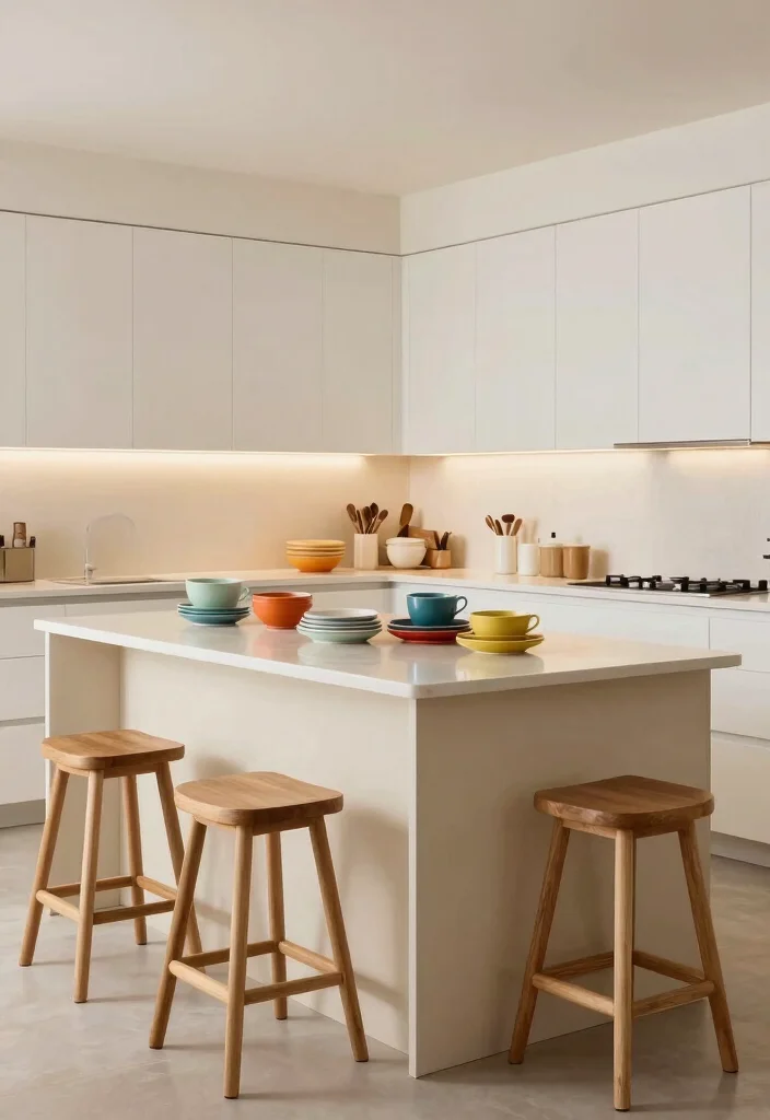 16 White Kitchen Dark Island Ideas With Bold Balance - 14. Creamy Beige Island with White Surrounds 1