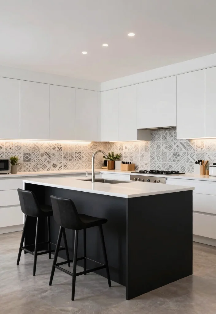 16 White Kitchen Dark Island Ideas With Bold Balance - 5. Black and White Two-Tone Island Design 1