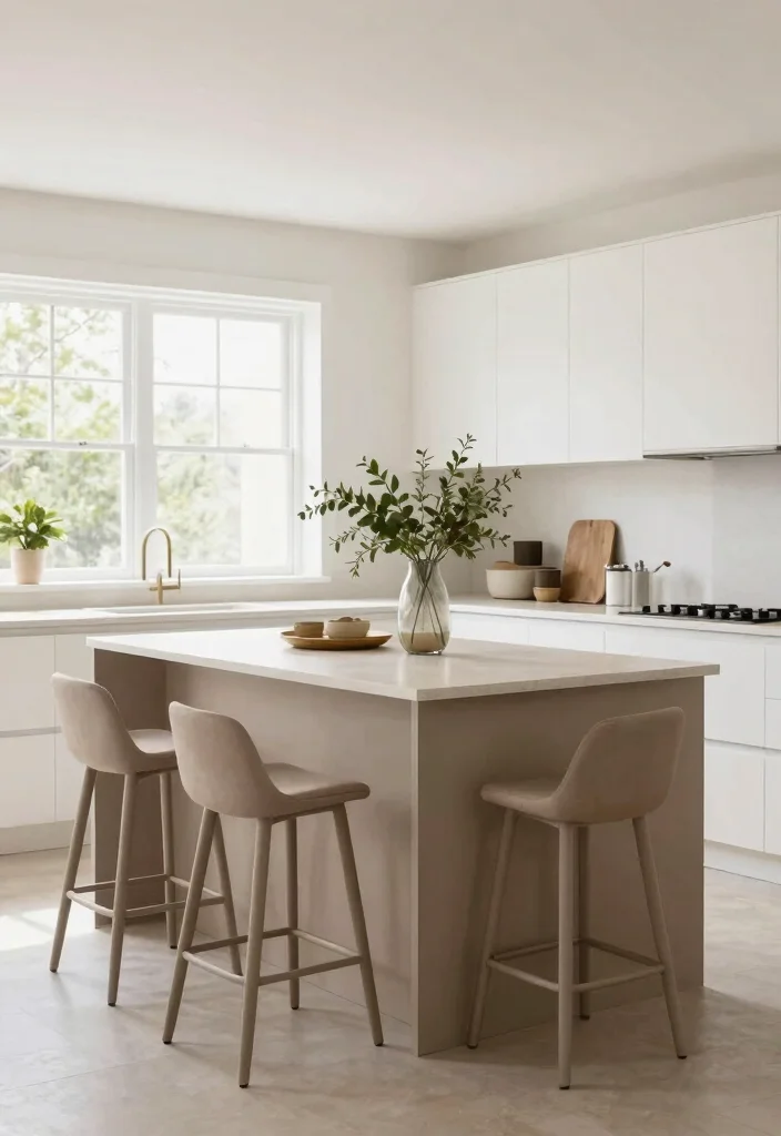 16 White Kitchen Dark Island Ideas With Bold Balance - 9. Soft Taupe Island with White Touches 1