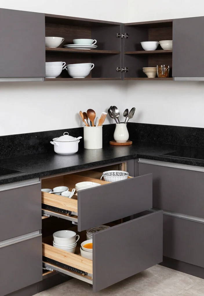 17 Black Granite Countertops Kitchen Modern Ideas With Sleek Style - 15. Clever Storage Solutions with Black Granite 1