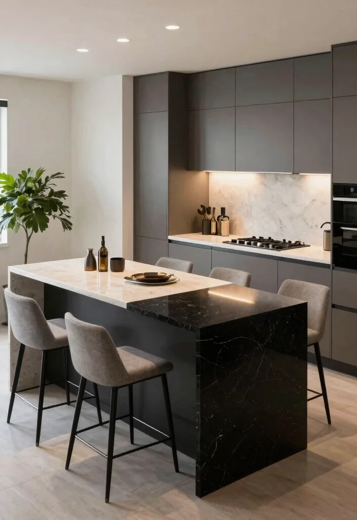 17 Black Granite Countertops Kitchen Modern Ideas With Sleek Style - 2. Mix and Match: Two-Tone Counters 1