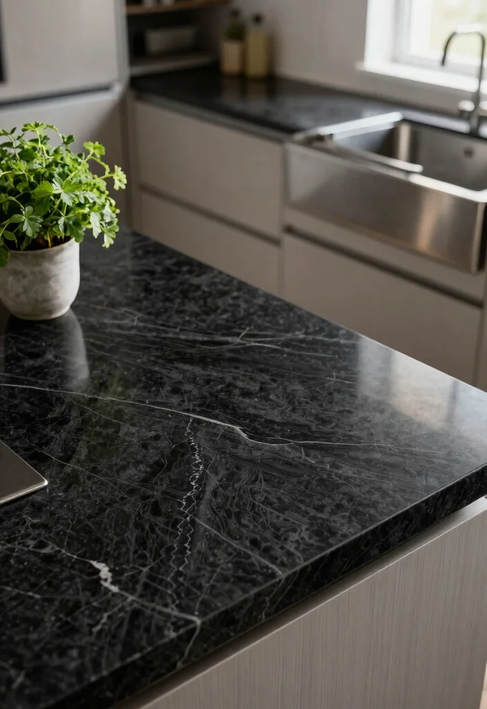17 Black Granite Countertops Kitchen Modern Ideas With Sleek Style - 4. Natural Stone Patterns for Unique Design 1