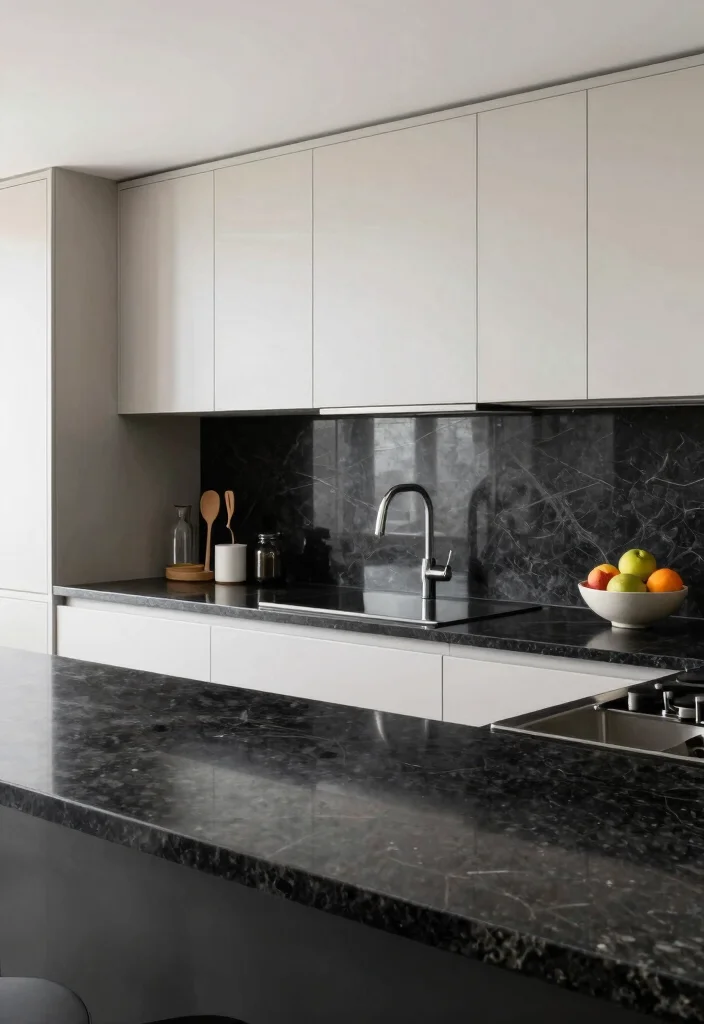 17 Black Granite Countertops Kitchen Modern Ideas With Sleek Style - 9. Seamless Integration with Backsplashes 1
