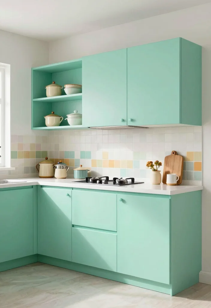 17 Floating Cabinets Kitchen Ideas With Minimal Appeal 17 17 Floating Cabinets Kitchen Ideas With Minimal Appeal - 17. Retro-Inspired Floating Cabinets 1