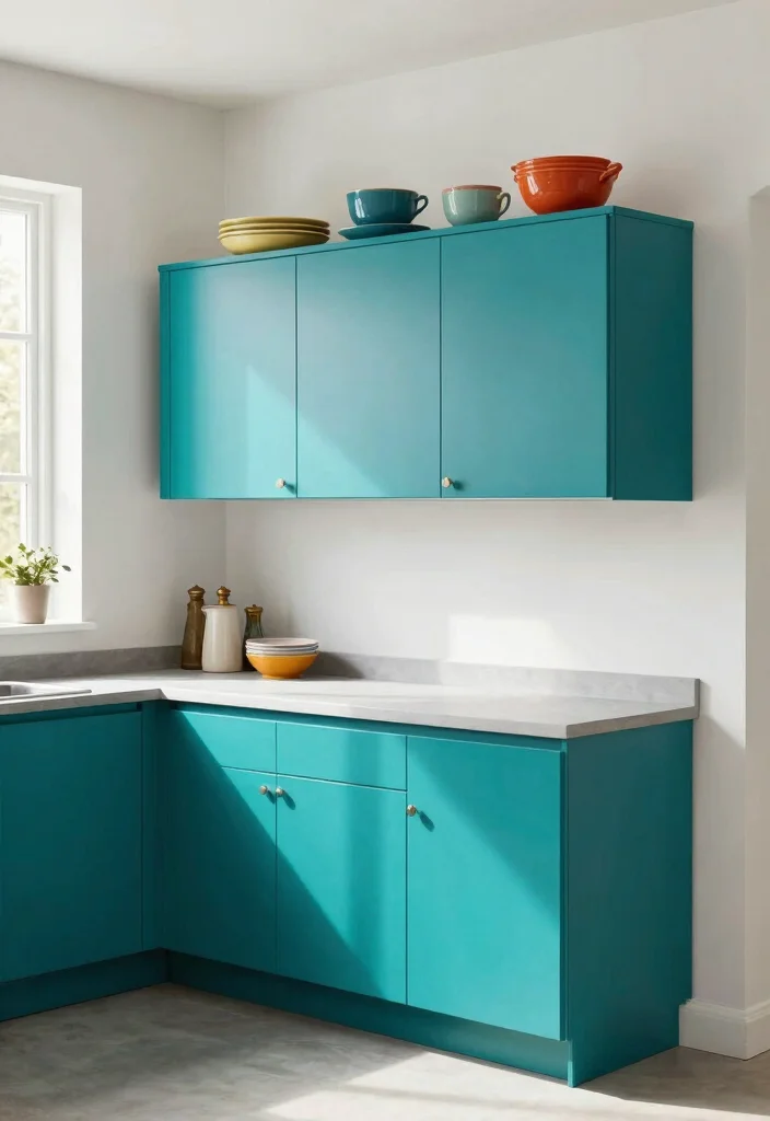 17 Floating Cabinets Kitchen Ideas With Minimal Appeal 3 17 Floating Cabinets Kitchen Ideas With Minimal Appeal - 3. Uplifting Color Pop Cabinets 1