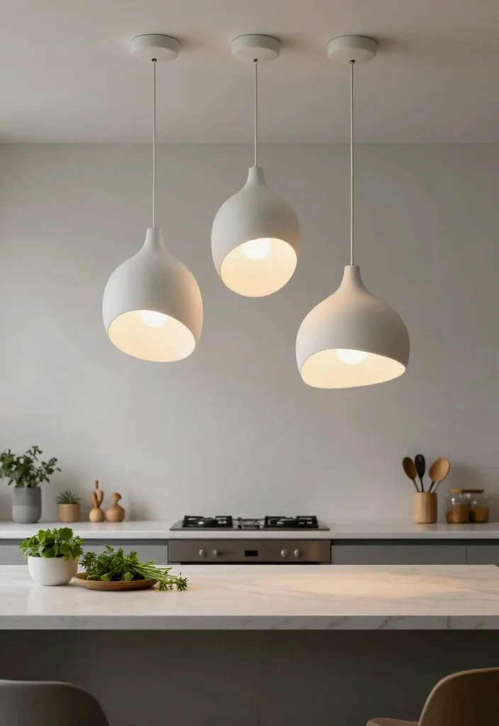 17 Hanging Lights Over Kitchen Island Ideas That Glow Beautifully - 13. Artistic Sculptural Lights 1