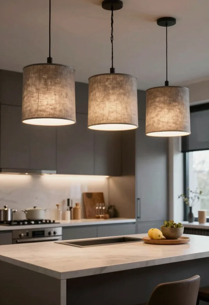 17 Hanging Lights Over Kitchen Island Ideas That Glow Beautifully - 15. Industrial Drum Shades 1