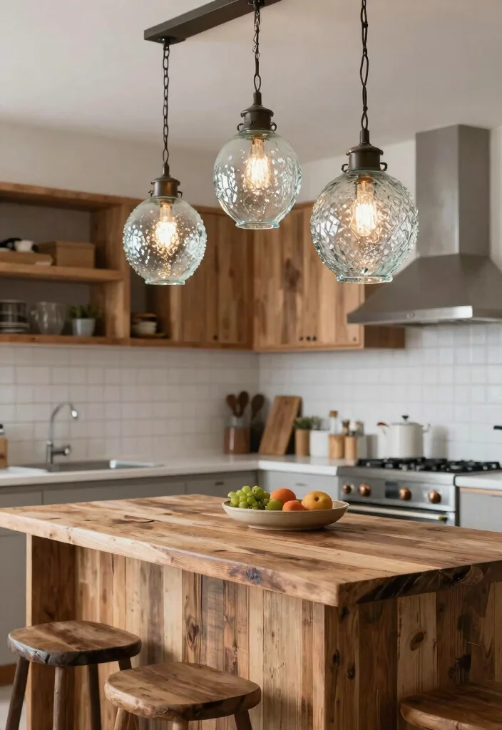 17 Hanging Lights Over Kitchen Island Ideas That Glow Beautifully - 17. Recycled Glass Pendant Lights 1