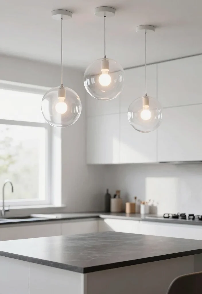 17 Hanging Lights Over Kitchen Island Ideas That Glow Beautifully - 4. Minimalist Globe Lights 1