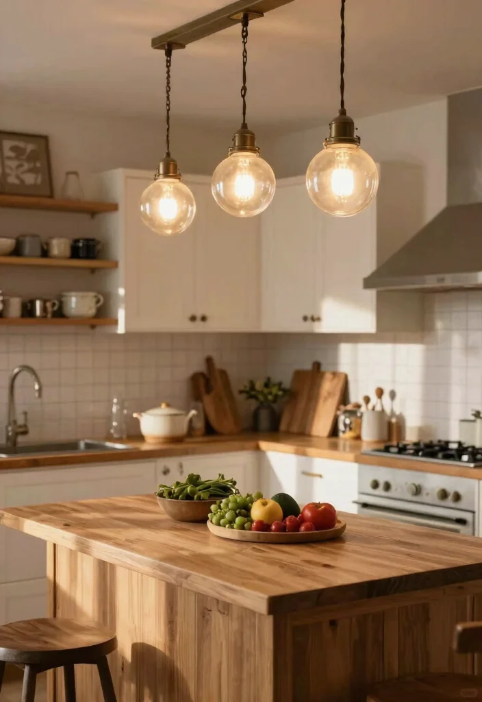 17 Hanging Lights Over Kitchen Island Ideas That Glow Beautifully - 5. Vintage Schoolhouse Lights 1