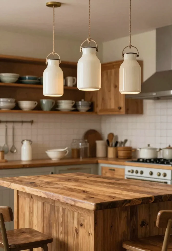 17 Hanging Lights Over Kitchen Island Ideas That Glow Beautifully - 9. Vintage Milk Jugs as Pendant Lights 1