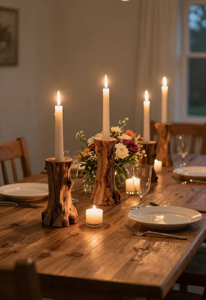 17 Kitchen Dining Lighting Ideas That Create Warm Ambience 12 17 Kitchen Dining Lighting Ideas That Create Warm Ambience - 12. Reclaimed Log Candle Holders 1