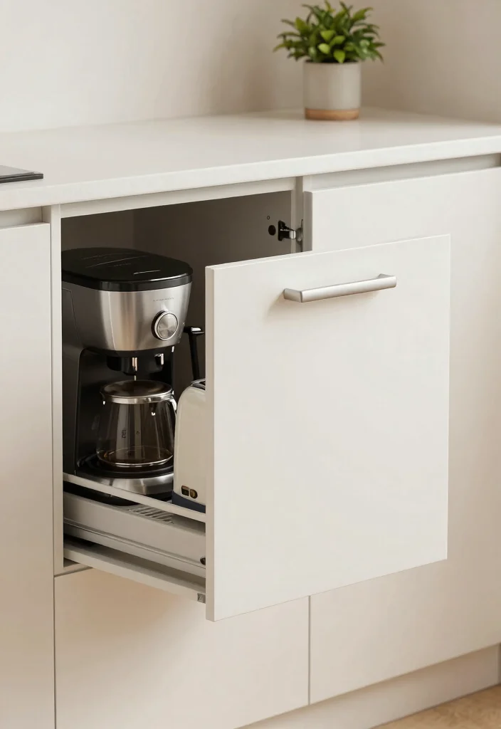 17 Kitchen Garage Cabinet Ideas That Hide Appliances - 1. Elegant Pull-Out Cabinets 1