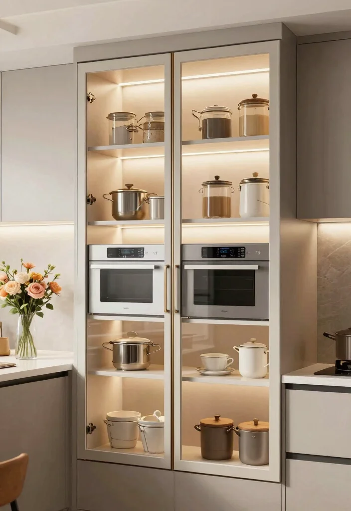 17 Kitchen Garage Cabinet Ideas That Hide Appliances - 17. Clear Cabinet Doors 1