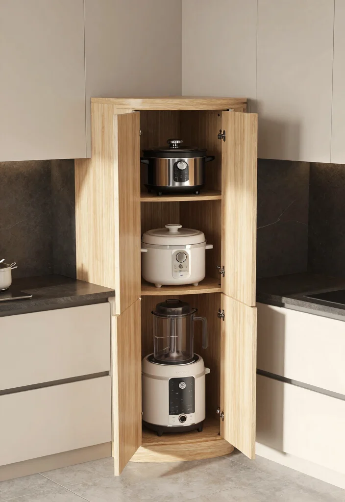 17 Kitchen Garage Cabinet Ideas That Hide Appliances - 3. Corner Cabinet Solutions 1