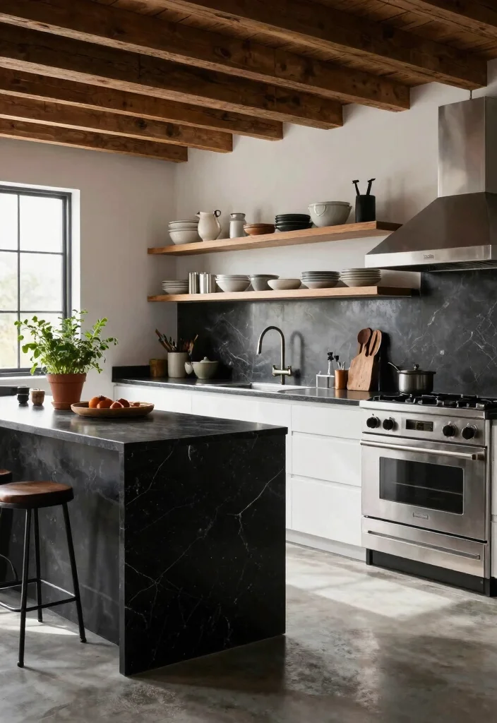 17 Kitchen With Black Granite Countertops Ideas With Luxe Depth - 1. Striking Contrast: Industrial Meets Minimalist 1
