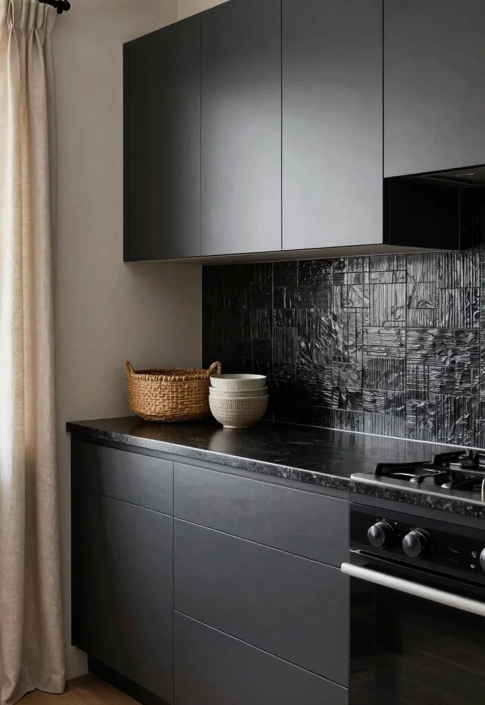 17 Kitchen With Black Granite Countertops Ideas With Luxe Depth - 10. Textured Details for Depth 1