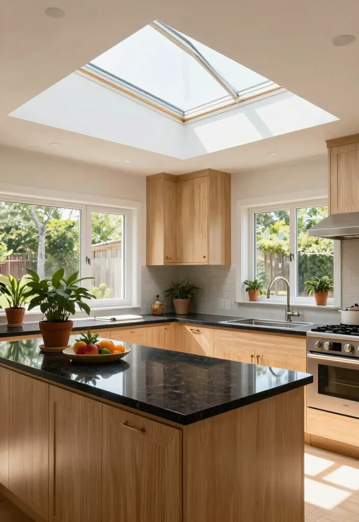 17 Kitchen With Black Granite Countertops Ideas With Luxe Depth - 12. Bright and Airy with Skylights 1