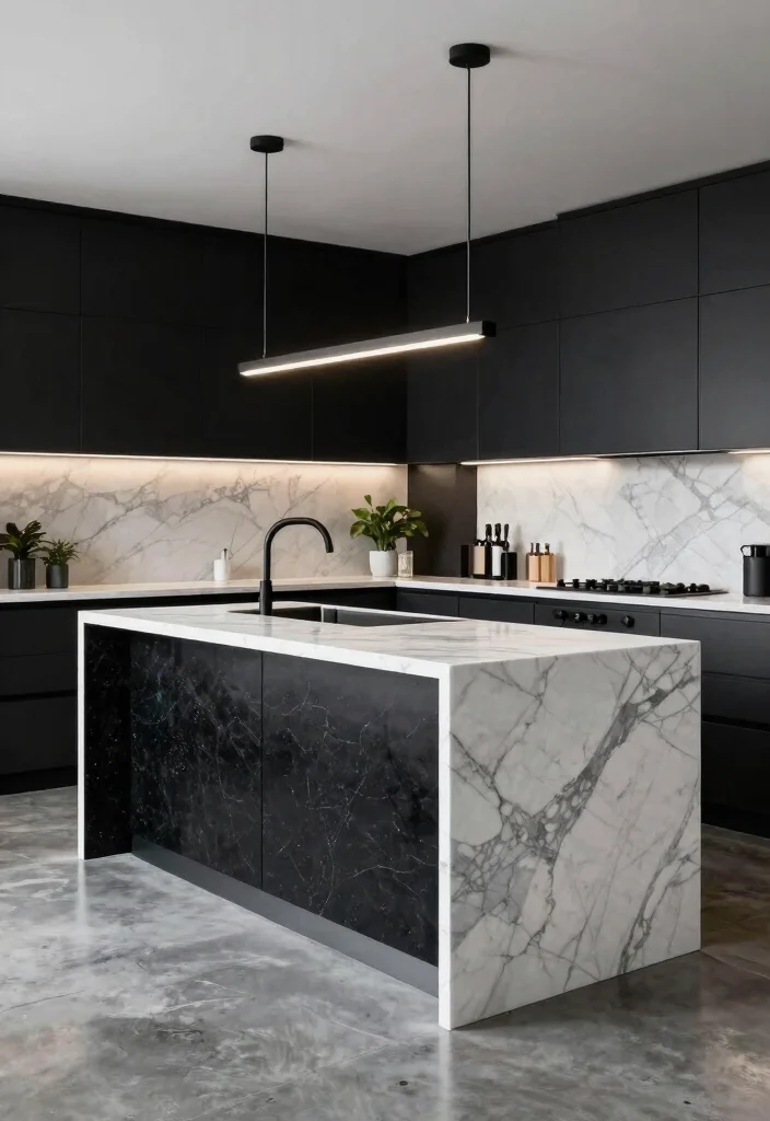 17 Kitchen With Black Granite Countertops Ideas With Luxe Depth - 3. Sleek Modern Aesthetics: Black Marble Mix 1