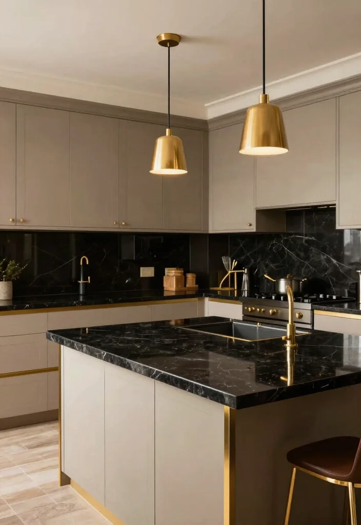 17 Kitchen With Black Granite Countertops Ideas With Luxe Depth - 4. Luxurious Touch with Gold Accents 1