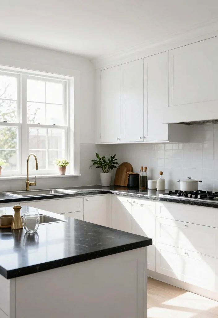 17 Kitchen With Black Granite Countertops Ideas With Luxe Depth - 5. Contrast with Bright White Cabinets 1