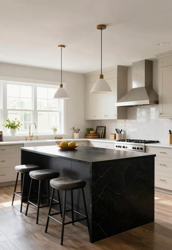 17 Kitchen With Black Granite Countertops Ideas With Luxe Depth - 9. Open Concept with Black Granite Accent Island 1