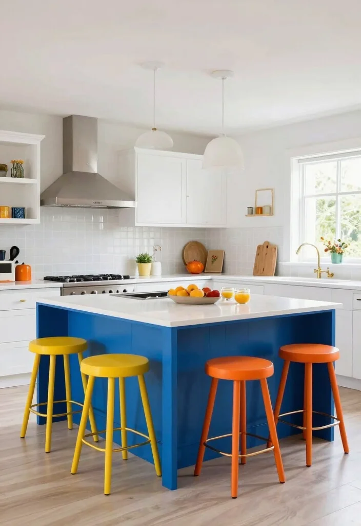 17 Open Island Kitchen Ideas With Airy Flow 5 17 Open Island Kitchen Ideas With Airy Flow - 5. Bold Color Pops 1