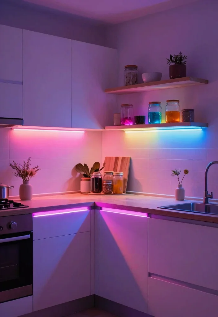 17 Small Kitchen Lighting Fixtures Ideas That Brighten Efficiently - 6. A Splash of Color with LED Strip Lights 1