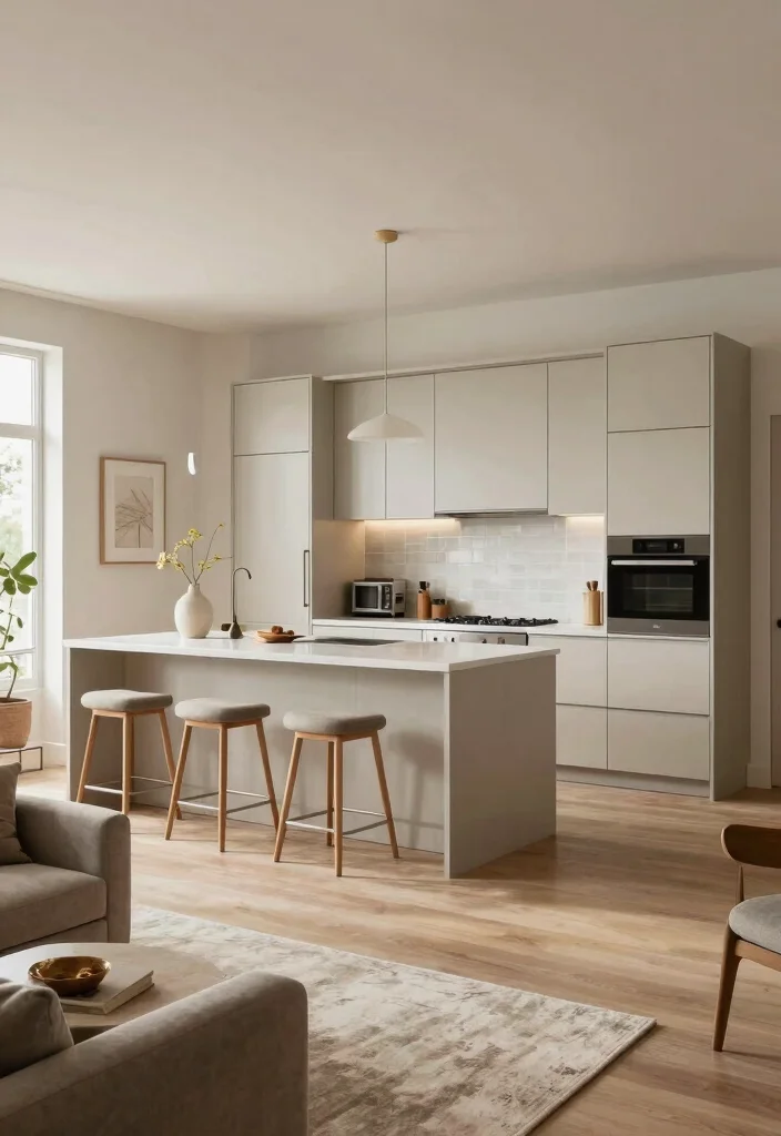 17 Swiss Coffee Kitchen Cabinets Ideas With Creamy Warm Tone - 4. Open Concept Living 1