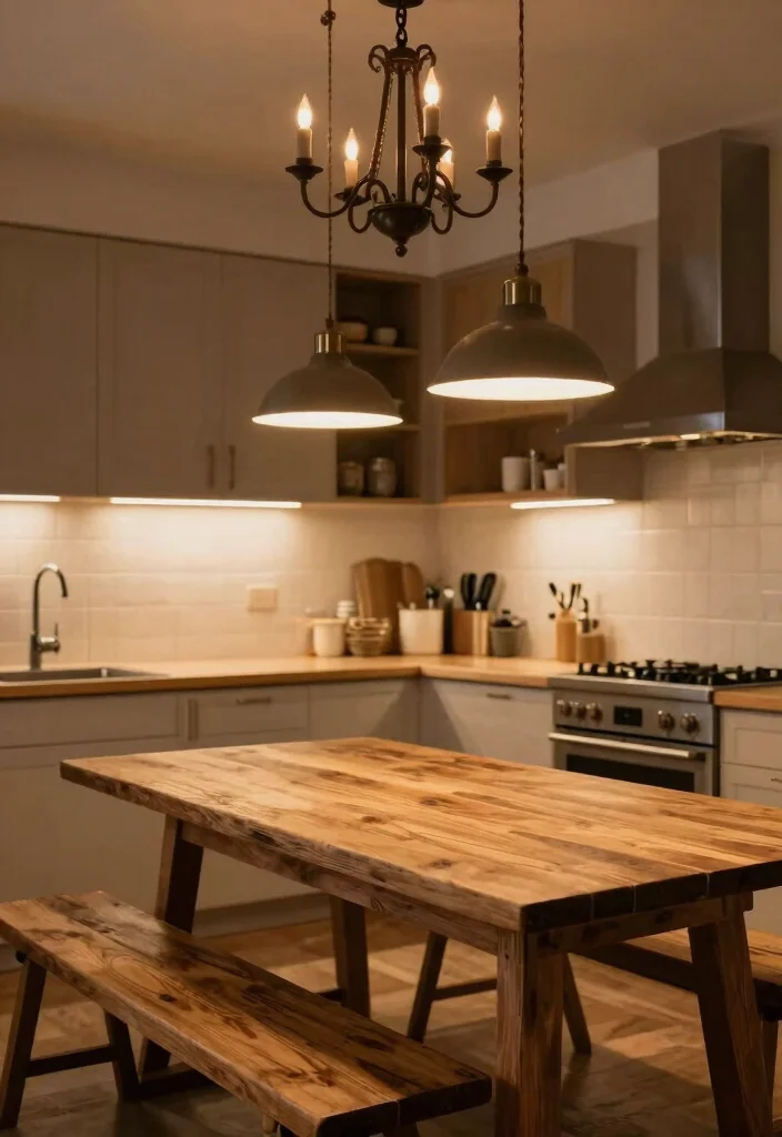18 Bench Table Kitchen Ideas With Casual Comfort 11 18 Bench Table Kitchen Ideas With Casual Comfort - 11. Layered Lighting 1