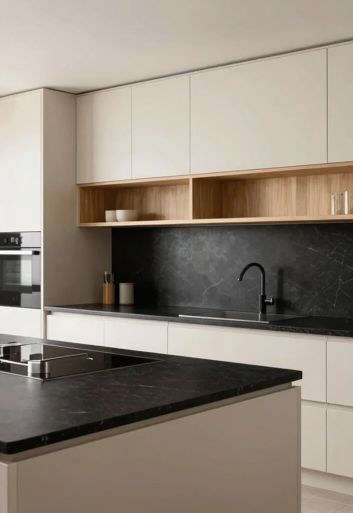 18 Cream Kitchen Cabinets With Granite Ideas With Elegant Contrast 12 18 Cream Kitchen Cabinets With Granite Ideas With Elegant Contrast - 12. Sleek Black and Cream for a Modern Take 1