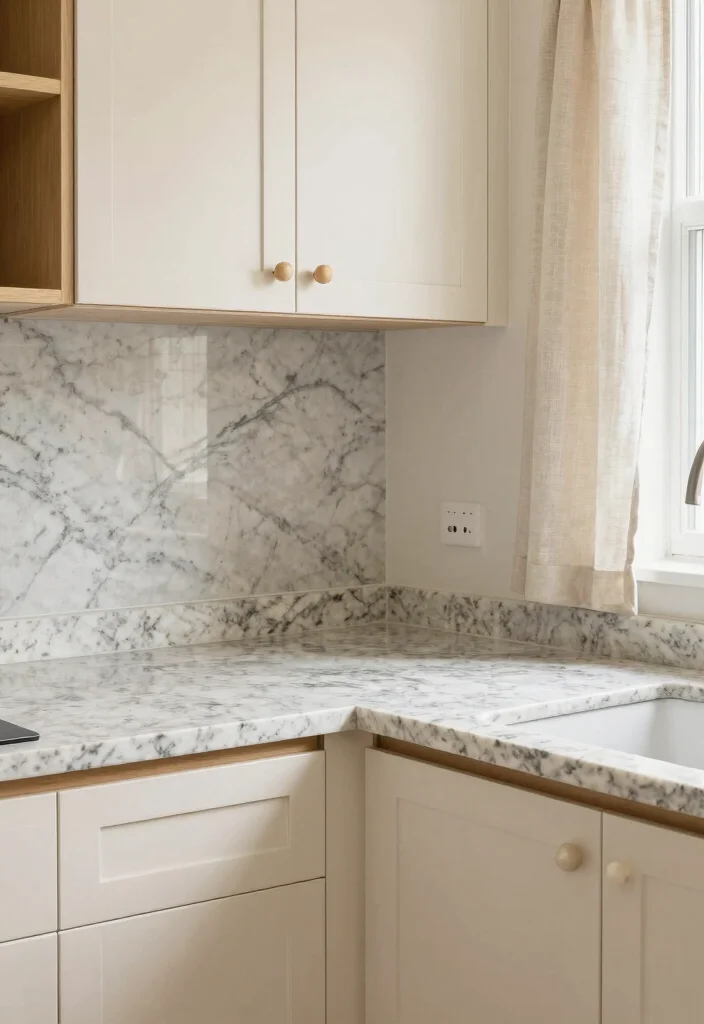 18 Cream Kitchen Cabinets With Granite Ideas With Elegant Contrast 14 18 Cream Kitchen Cabinets With Granite Ideas With Elegant Contrast - 14. Cream Cabinets with Subtle Patterns in Granite 1