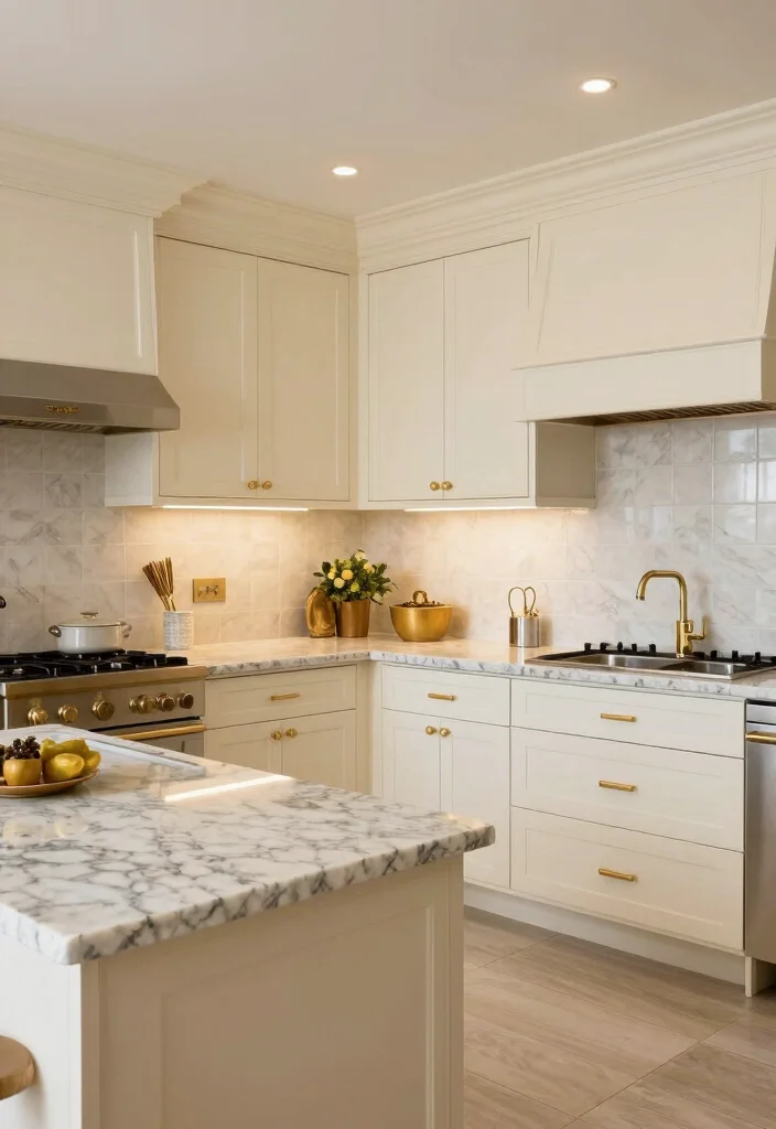 18 Cream Kitchen Cabinets With Granite Ideas With Elegant Contrast 16 18 Cream Kitchen Cabinets With Granite Ideas With Elegant Contrast - 16. Elegant Cream Cabinets with a Touch of Gold 1