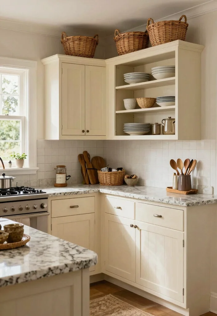 18 Cream Kitchen Cabinets With Granite Ideas With Elegant Contrast 17 18 Cream Kitchen Cabinets With Granite Ideas With Elegant Contrast - 17. Lightly Textured Granite for a Farmhouse Feel 1