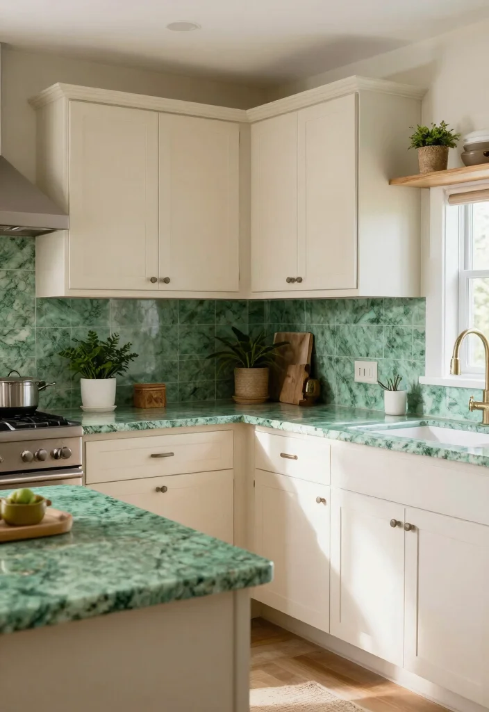 18 Cream Kitchen Cabinets With Granite Ideas With Elegant Contrast 7 18 Cream Kitchen Cabinets With Granite Ideas With Elegant Contrast - 7. Cream Cabinets and Green Granite for a Refreshing Feel 1
