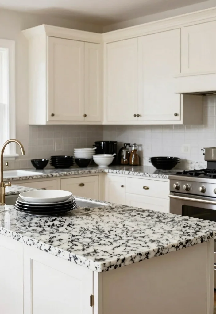 18 Cream Kitchen Cabinets With Granite Ideas With Elegant Contrast 9 18 Cream Kitchen Cabinets With Granite Ideas With Elegant Contrast - 9. Classic Black and White Granite for Timeless Charm 1