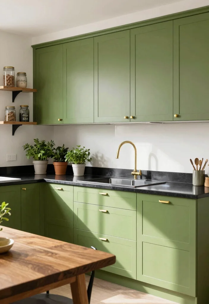 18 Green Kitchen Cabinets Black Countertop Ideas With Bold Contrast 1 18 Green Kitchen Cabinets Black Countertop Ideas With Bold Contrast - 1. Bright Olive Green Cabinets 1