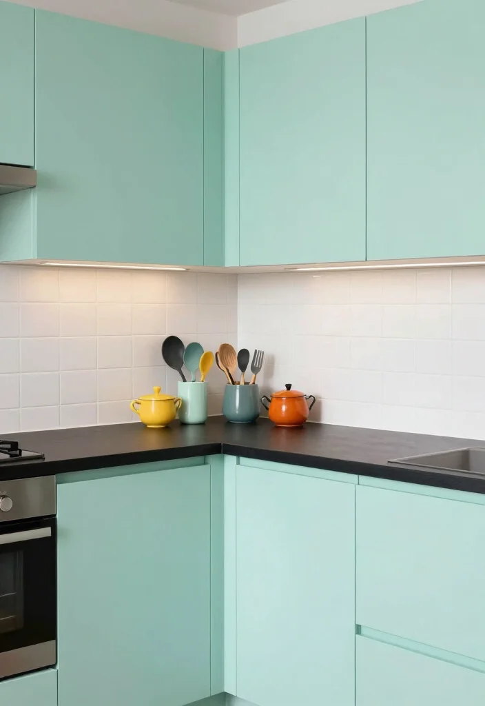 18 Green Kitchen Cabinets Black Countertop Ideas With Bold Contrast 12 18 Green Kitchen Cabinets Black Countertop Ideas With Bold Contrast - 12. Light Mint Green with Matte Black Counters 1