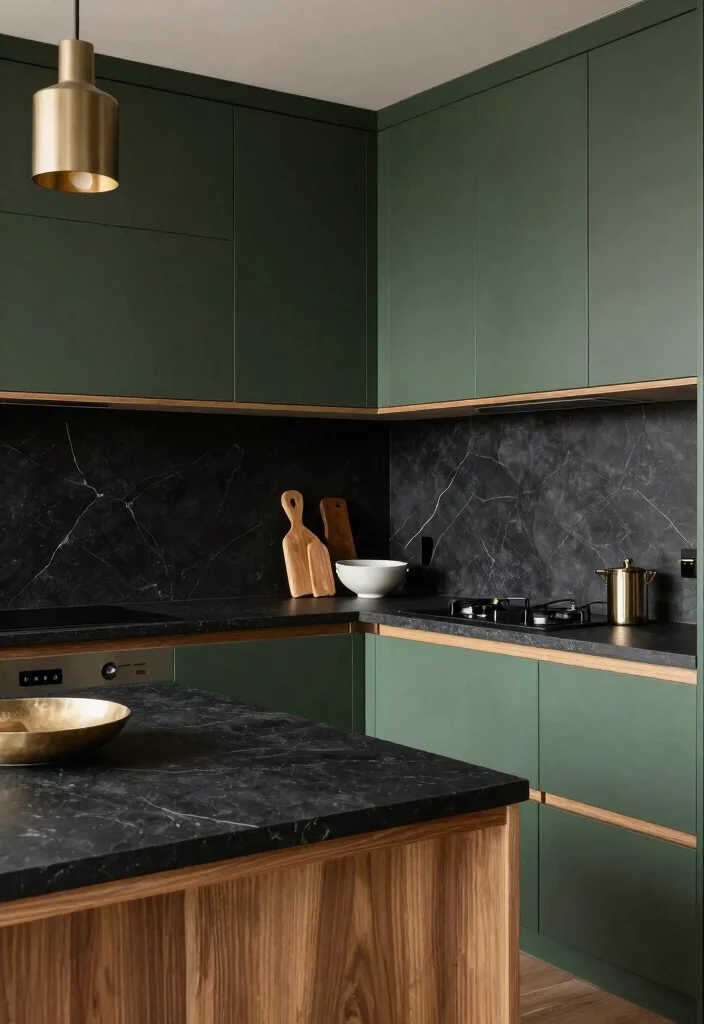 18 Green Kitchen Cabinets Black Countertop Ideas With Bold Contrast 13 18 Green Kitchen Cabinets Black Countertop Ideas With Bold Contrast - 13. Charcoal Green Cabinets with Slate Black Counters 1