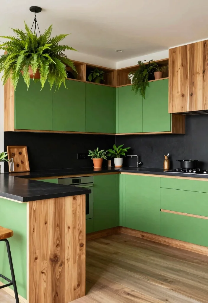 18 Green Kitchen Cabinets Black Countertop Ideas With Bold Contrast 14 18 Green Kitchen Cabinets Black Countertop Ideas With Bold Contrast - 14. Vibrant Fern Green with Deep Black Counters 1